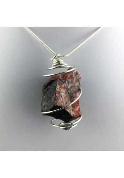 Pendant in Red Jasper ROUGH Hand Made on Silver Plated Spiral Raw Stone Unpolished-1
