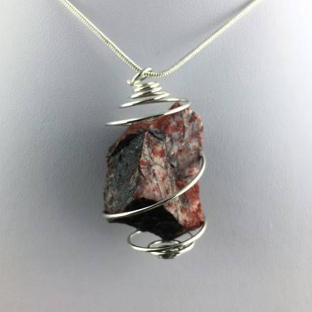 Pendant in Red Jasper ROUGH Hand Made on Silver Plated Spiral Raw Stone Unpolished-1