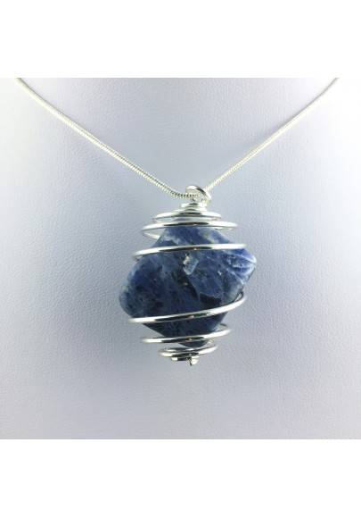 Pendant SODALITE Hand Made on Silver Plated Spiral Gift Idea A+-1