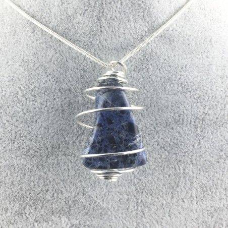 Pendant SODALITE Hand Made on Silver Plated Spiral Gift Idea A+-4