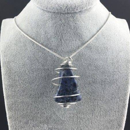 Pendant SODALITE Hand Made on Silver Plated Spiral Gift Idea A+-5