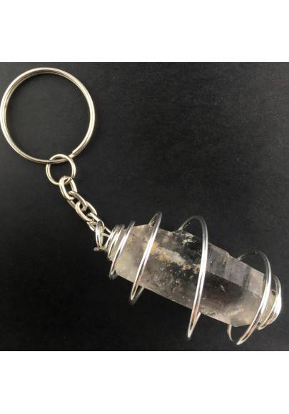 Double Terminated Tourmalined Keychain Keyring Hand Made on SILVER Plated Spiral A+-1