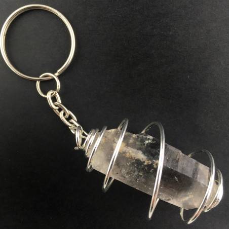 Double Terminated Tourmalined Keychain Keyring Hand Made on SILVER Plated Spiral A+-1