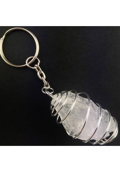 Double Terminated HYALINE Keychain Keyring - CANCER VIRGO SILVER Plated Spiral-1