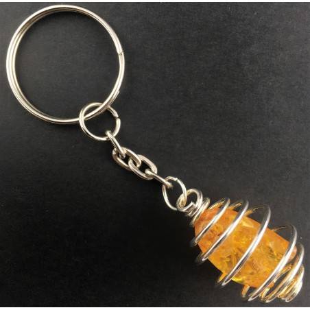 AMBER Keychain Keyring Hand Made on Silver Plated Spiral Gift Idea A+-2