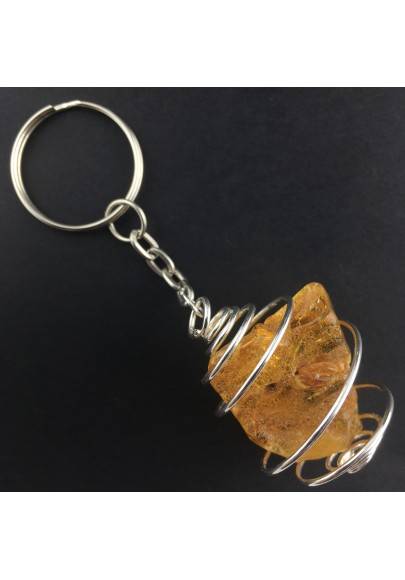 LARGE AMBER Keychain Keyring BIG Hand Made on Silver Plated Spiral Gift Idea-1