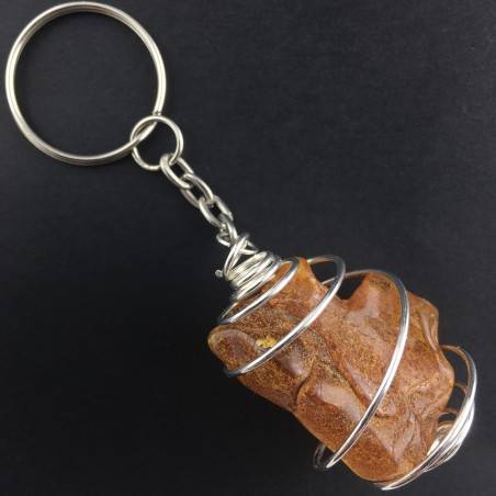 LARGE AMBER Keychain Keyring BIG Hand Made on Silver Plated Spiral Gift Idea-2