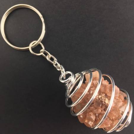 Rough Aragonite Keychain Keyring Hand Made on Silver Plated Spiral A+-1
