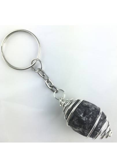 Apache Tears OBSIDIAN Keychain Keyring Hand Made on SILVER Plated Spiral-1