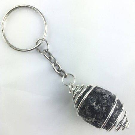 Apache Tears OBSIDIAN Keychain Keyring Hand Made on SILVER Plated Spiral-1