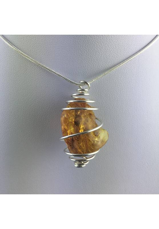 Pendant AMBER Hand Made on Silver Plated Spiral Gift Idea Minerals Chakra A+-1