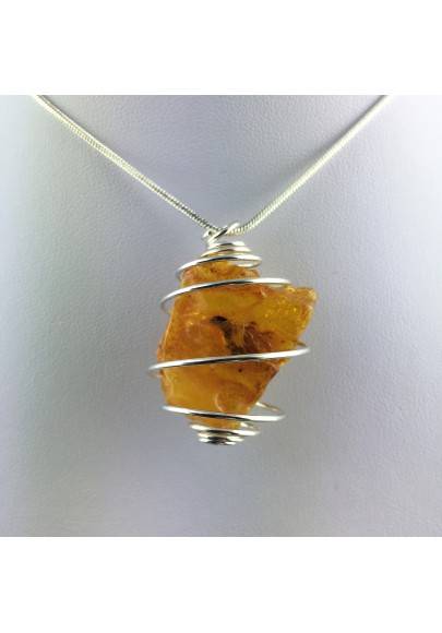 AMBER Pendant Hand Made Large on Silver Plated Spiral Gift Idea A+-1