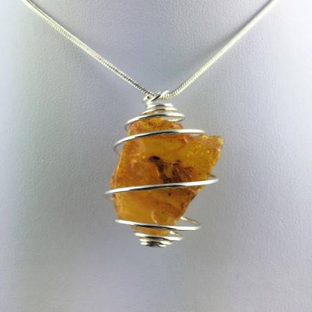 AMBER Pendant Hand Made Large on Silver Plated Spiral Gift Idea A+-1
