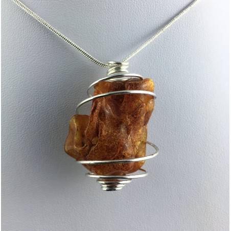 AMBER Pendant Hand Made Large on Silver Plated Spiral Gift Idea A+-4