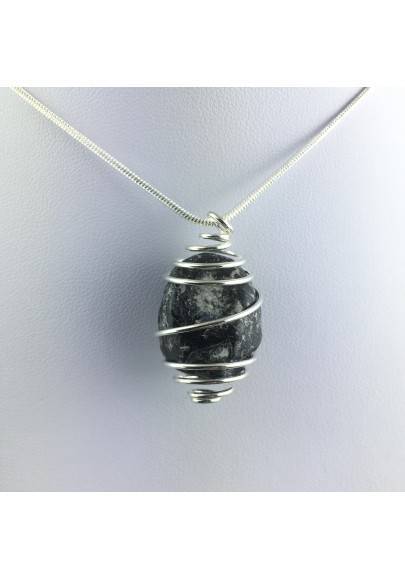 Apache Tear Obsidian Pendant Hand Made on SILVER Plated Spiral A+-1