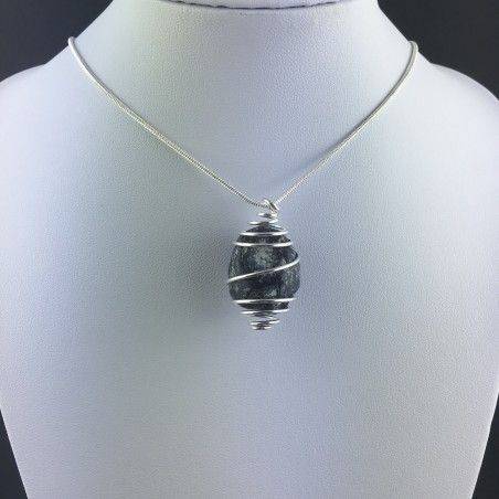 Apache Tear Obsidian Pendant Hand Made on SILVER Plated Spiral A+-2