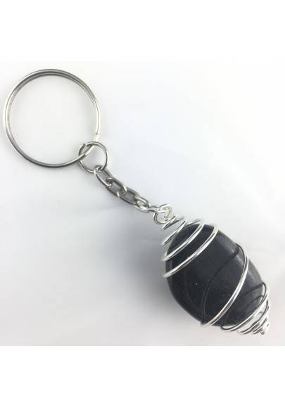 Silver Obsidian Tumbled Stone Keychain Keyring Hand Made on Silver Plated Spiral-1