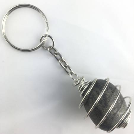 Pyrite Keychain Keyring Hand Made on Silver Plated Spiral Gift Idea A+-2
