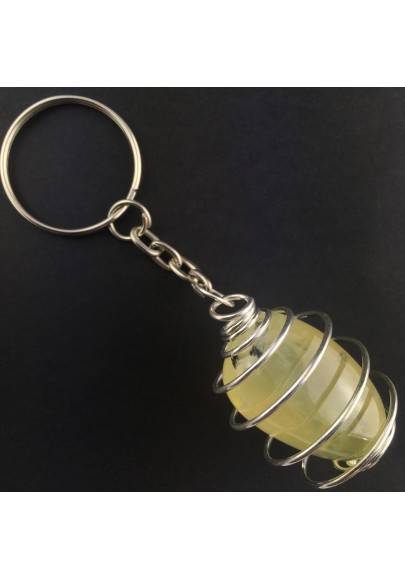 PREHNITE Keychain Keyring Hand Made on Silver Plated Spiral Gift Idea A+-1