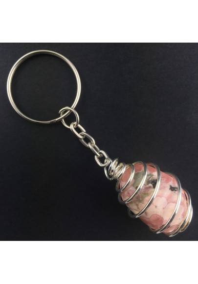 Rhodochrosite Keychain Keyring Hand Made on Silver Plated Spiral A+-1