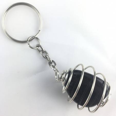 Silver Obsidian Keychain Keyring - GEMINI LEO VIRGO Zodiac SILVER Plated Spiral-2