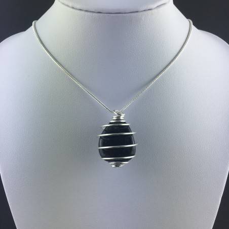 SILVER OBSIDIAN Pendant Hand Made on Silver Plated Spiral A+-2