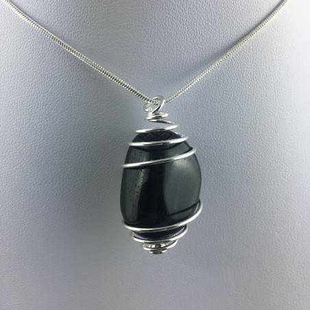 SILVER OBSIDIAN Pendant Hand Made on Silver Plated Spiral A+-4
