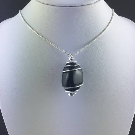 SILVER OBSIDIAN Pendant Hand Made on Silver Plated Spiral A+-5