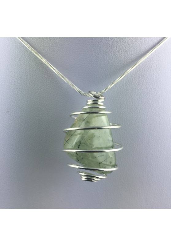 Pendant PREHNITE Hand Made on Silver Plated Spiral Gift Idea Tumbled Stone A+-1