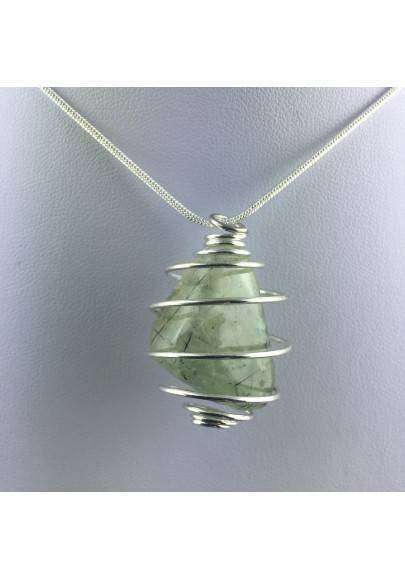 Pendant PREHNITE Hand Made on Silver Plated Spiral Gift Idea Tumbled Stone A+-1