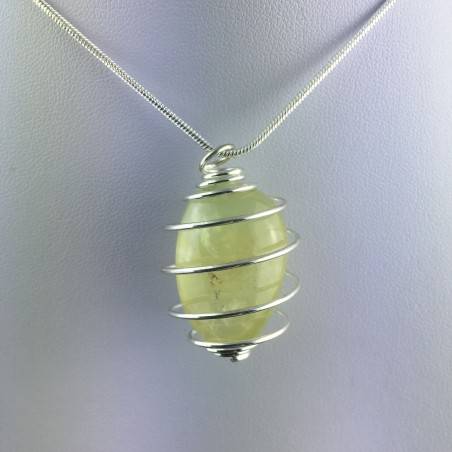 Pendant PREHNITE Hand Made on Silver Plated Spiral Gift Idea Tumbled Stone A+-4