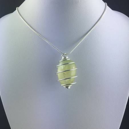 Pendant PREHNITE Hand Made on Silver Plated Spiral Gift Idea Tumbled Stone A+-5