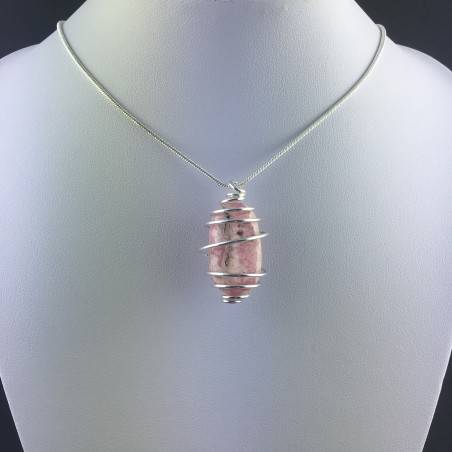 Rhodochrosite Pendant Hand Made on Silver Plated Spiral Minerals Chakra Necklace A+-5