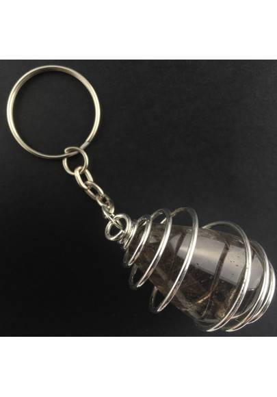 Smoked QUARTZ Keychain Keyring Handmade Silver Plated Spiral A+-1
