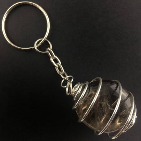 Smoked QUARTZ Keychain Keyring Handmade Silver Plated Spiral A+-2