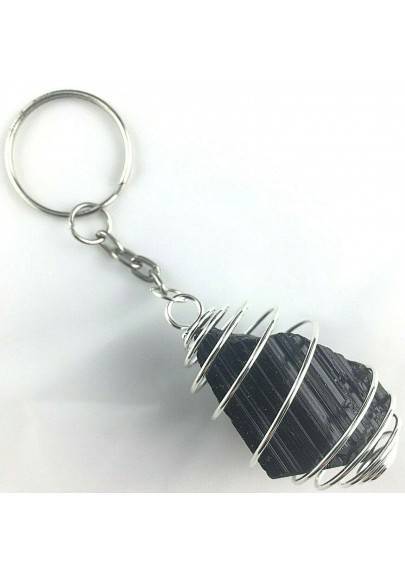 Madagascar Rough TOURMALINE Keychain Keyring Hand Made on SILVER Plated Spiral A+-1