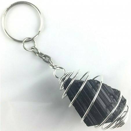Madagascar Rough TOURMALINE Keychain Keyring Hand Made on SILVER Plated Spiral A+-1