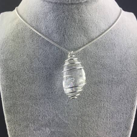 Hyaline Quartz Pendant Handmade Silver Plated Spiral A+-3