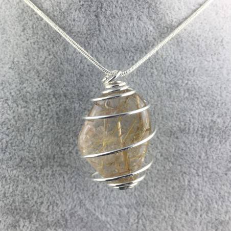 Pendant Gold Rutilated Quartz Handmade Silver Plated Spiral Tumbled Stone A+-4