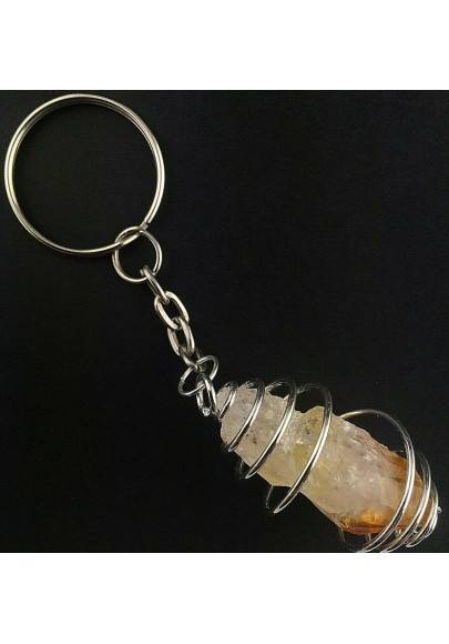 Rough CITRINE Quartz Point Keychain Keyring Hand Made on SILVER Plated Spiral Gift-1
