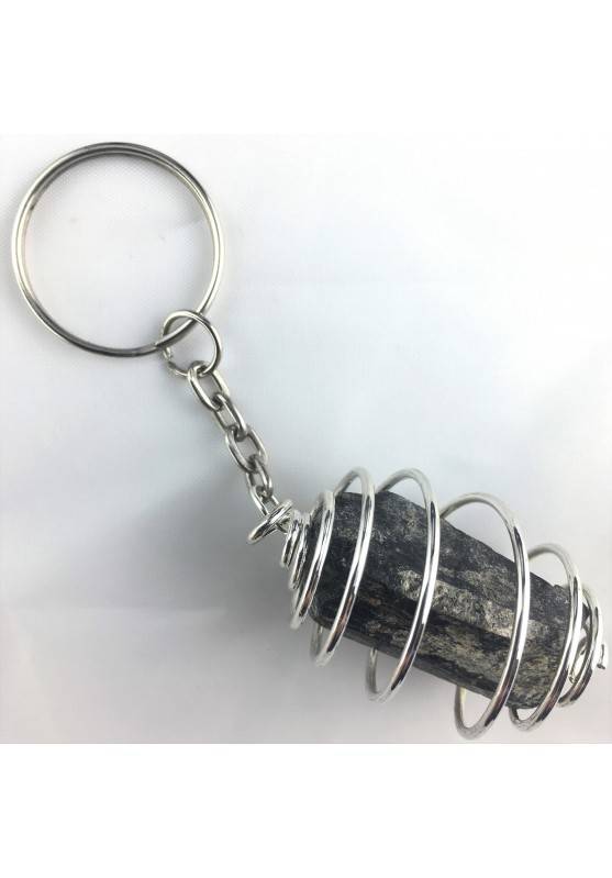 TOURMALINE Keychain Keyring Hand Made on SILVER Plated Spiral A+-1