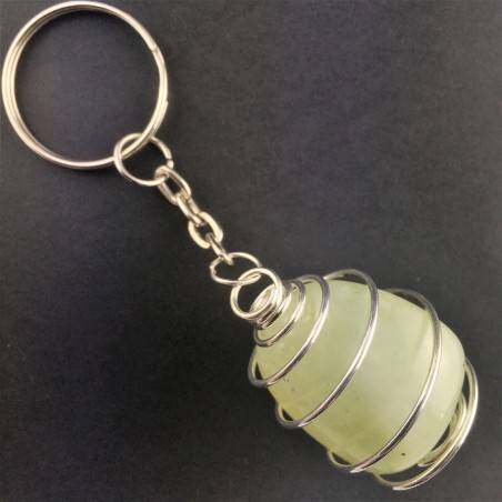 Green JADE Keychain Keyring - VIRGO Zodiac Silver Plated Spiral Gift Idea A+-3