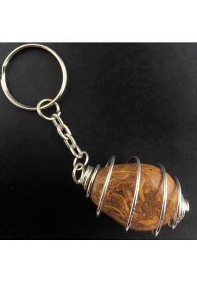 STROMATOLITE Tumblestone Keychain Keyring - Handmade SILVER Plated Spiral Gift Idea-1