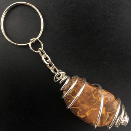 STROMATOLITE Tumblestone Keychain Keyring - Handmade SILVER Plated Spiral Gift Idea-2