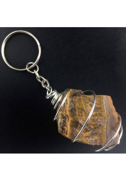 Tiger's EYE Stone Keychain Keyring - LEO Zodiac Silver Plated Spiral Gift Idea A+-1