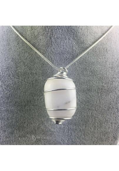White AGATE Pendant Hand Craft on Silver Plated Spiral Gift Idea A+-1