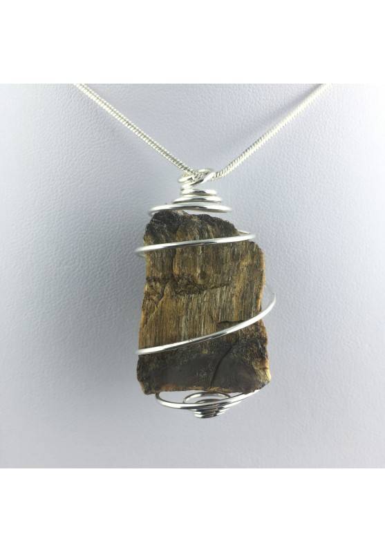 Rough Tiger's Eye Pendant Handmade Necklace Silver Plated Spiral Chain Stone-1