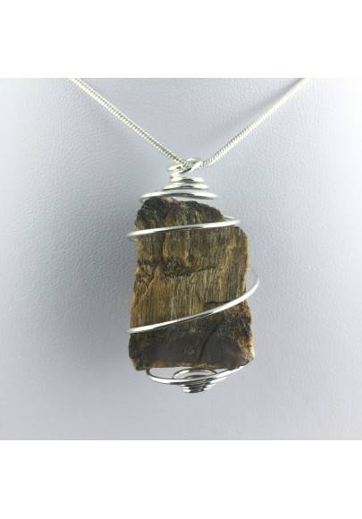 Rough Tiger's Eye Pendant Handmade Necklace Silver Plated Spiral Chain Stone-1