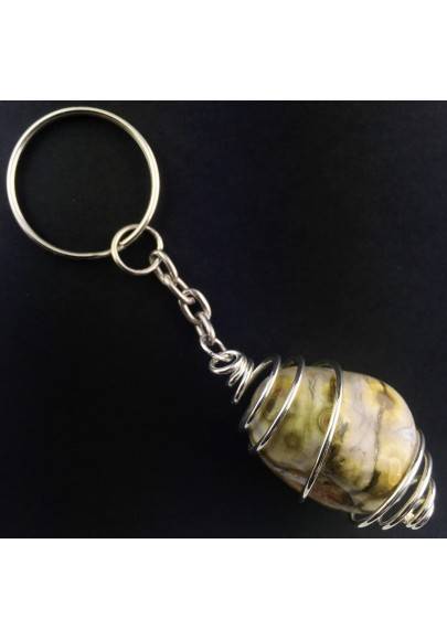 ORBICULAR OCEAN JASPER Keychain Keyring Handmade Silver Plated Spiral-1