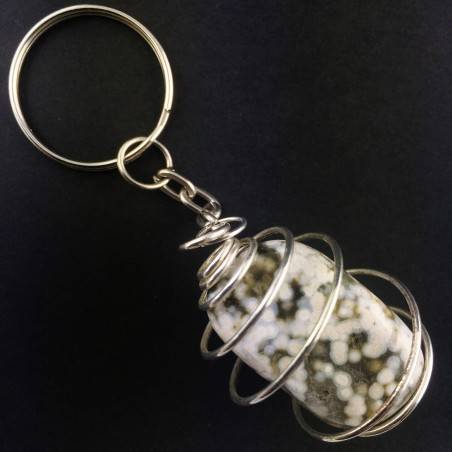 ORBICULAR OCEAN JASPER Keychain Keyring Handmade Silver Plated Spiral-2